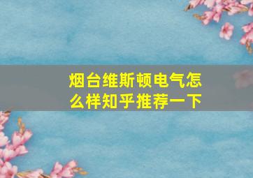 烟台维斯顿电气怎么样知乎推荐一下