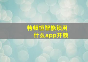 特畅恒智能锁用什么app开锁