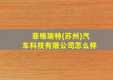 菲格瑞特(苏州)汽车科技有限公司怎么样