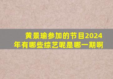 黄景瑜参加的节目2024年有哪些综艺呢是哪一期啊