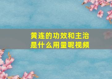 黄连的功效和主治是什么用量呢视频